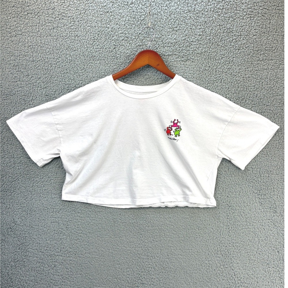 Keith Haring Graphic Crop Top T-Shirt Womens S White Pop Art Cotton Streetwear